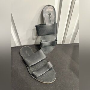 Madewell Boardwalk Black Leather Slides, Wide Band Flats Made in Brazil Sz 7